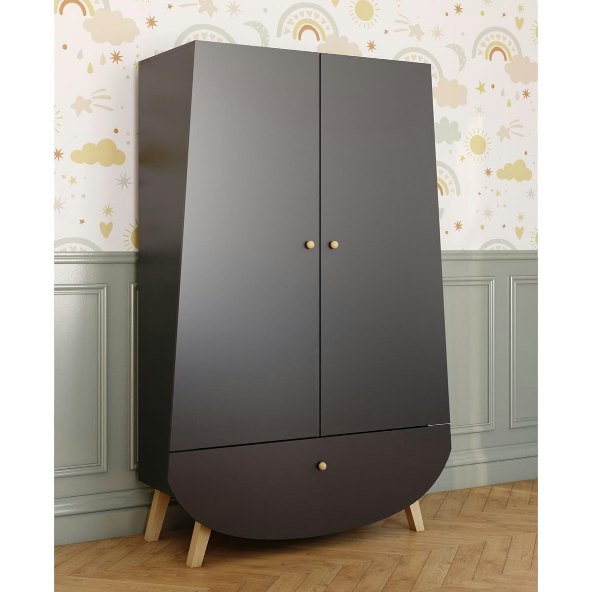 TRAPÈZE - Armoire 2 portes 1 tiroir gris anthracite