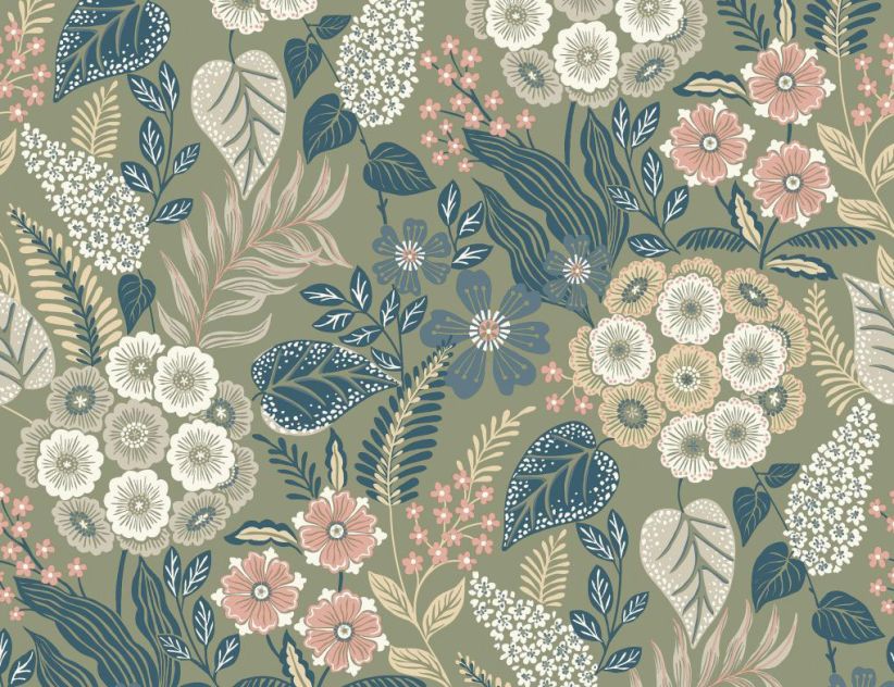 Vliestapete Floral Vintage Grün