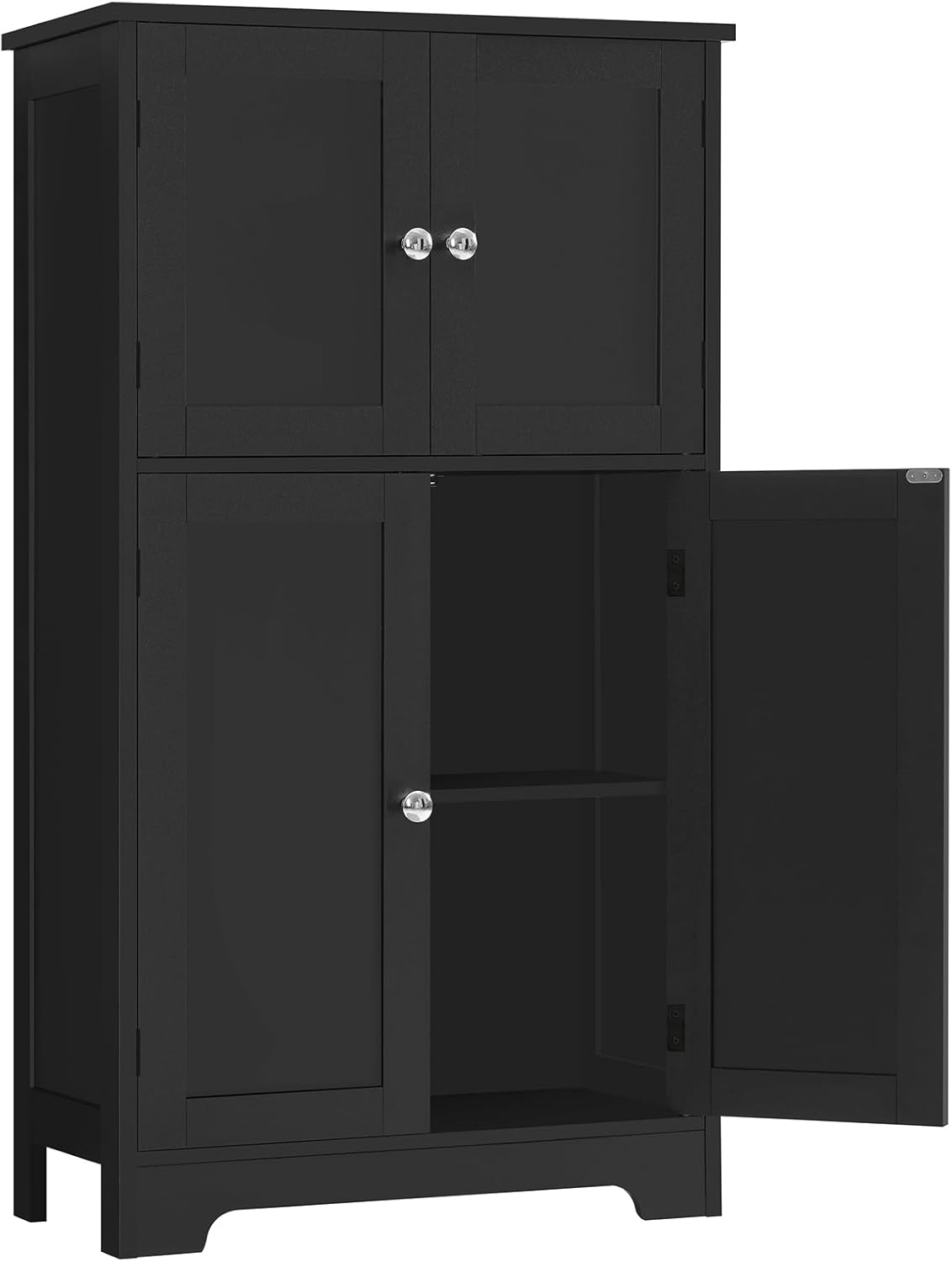 TEENFON Storage Cabinet, Rattan Cabinets with 2 Adjustable Shelves & 4 Doors, Bathroom Cabinet, Cupboard, Floor Cabinets for Living Room, Entryway, Kitchen, Home Office, Black