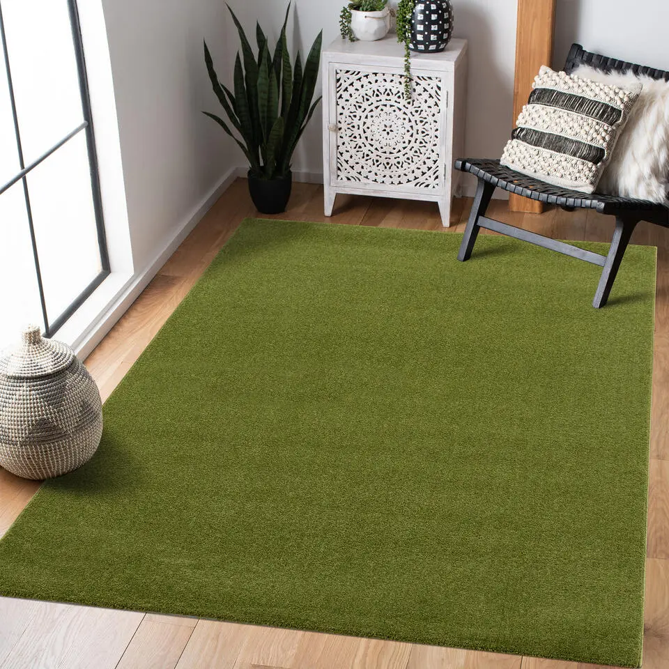 Uni Effen Laagpolig Vloerkleed Modern Groen - 160x230 CM