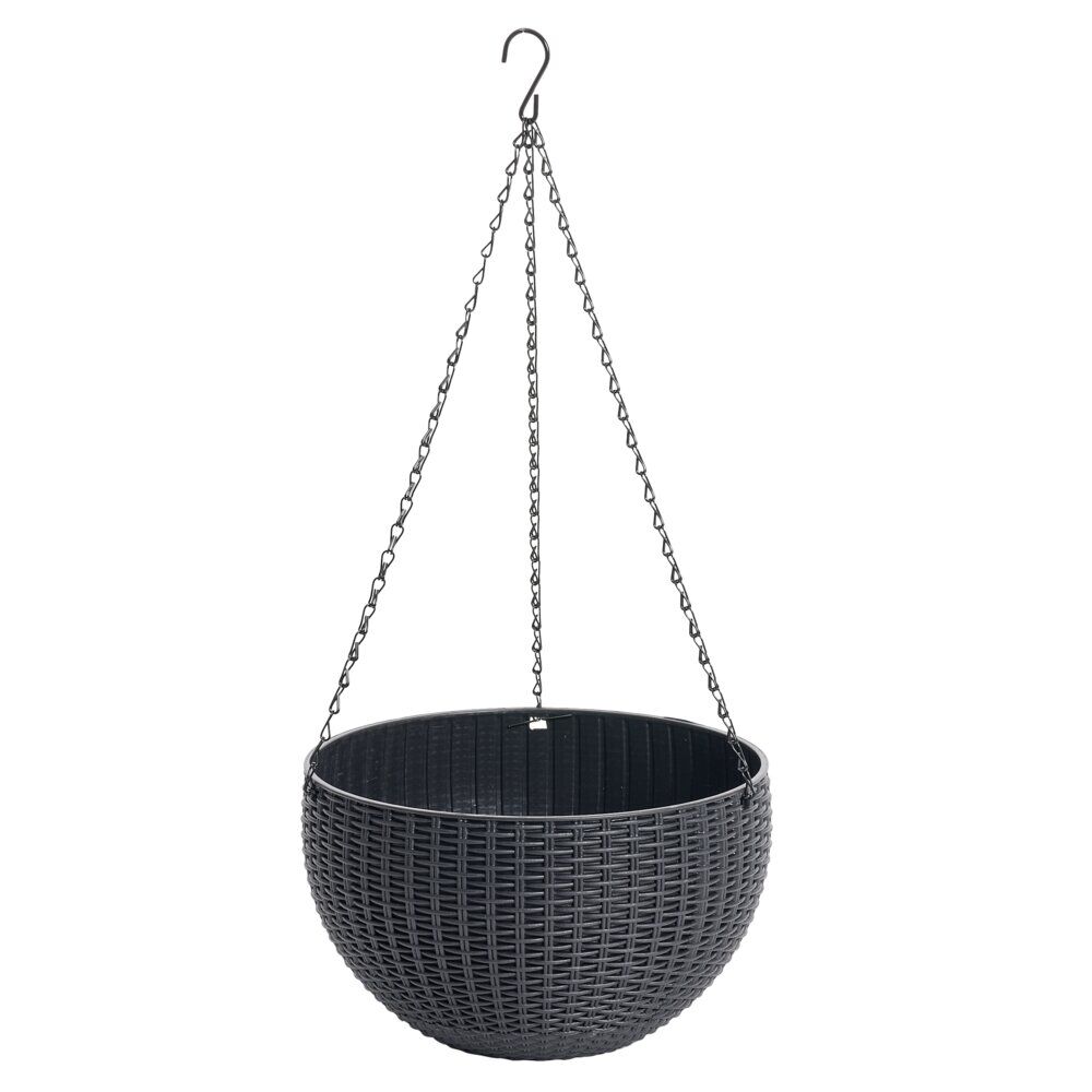 Pot de fleur rond à suspendre plastique noir Ø26xH66cm