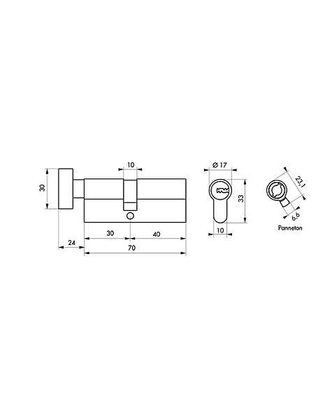 Cylindre à bouton Transit 1, 30Bx40mm, nickelé, 5 clés - THIRARD