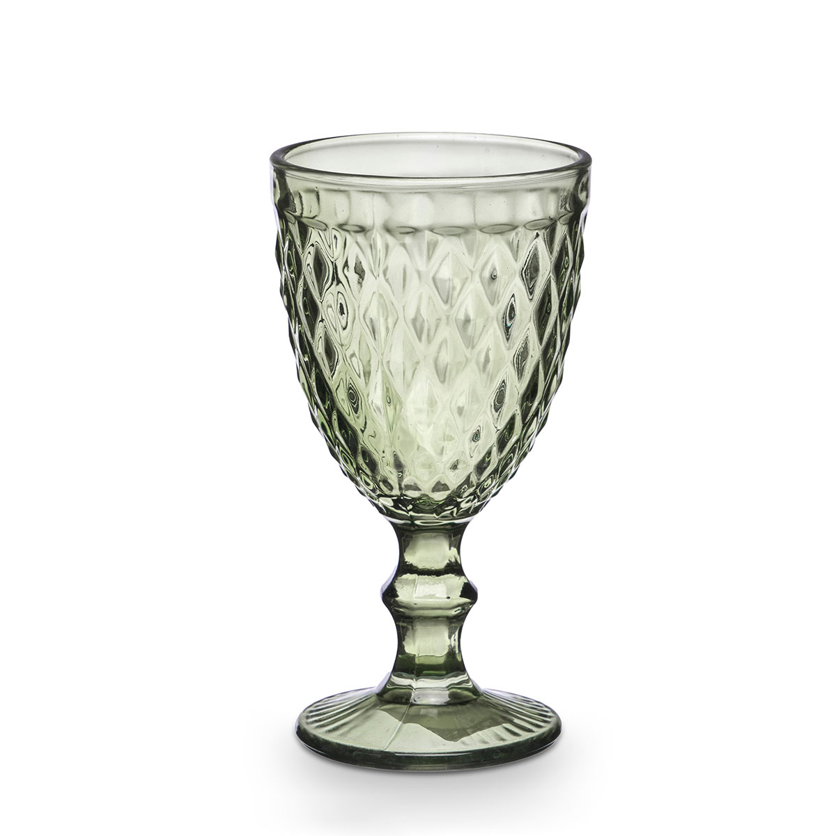 Copo De Água Diamante Verde Em Vidro Com Pé 34cl