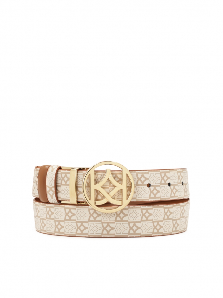 Beige and brown double-sided belt with monograms KAZAR