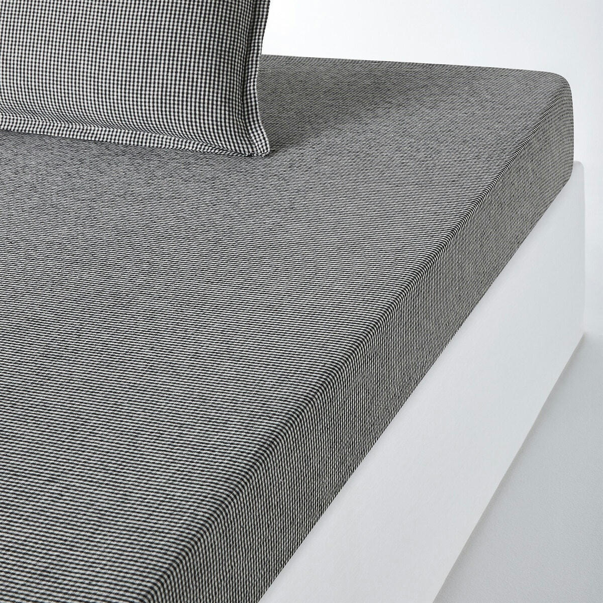 Drap housse lin lavé bonnet 35cm, Linot Carreaux