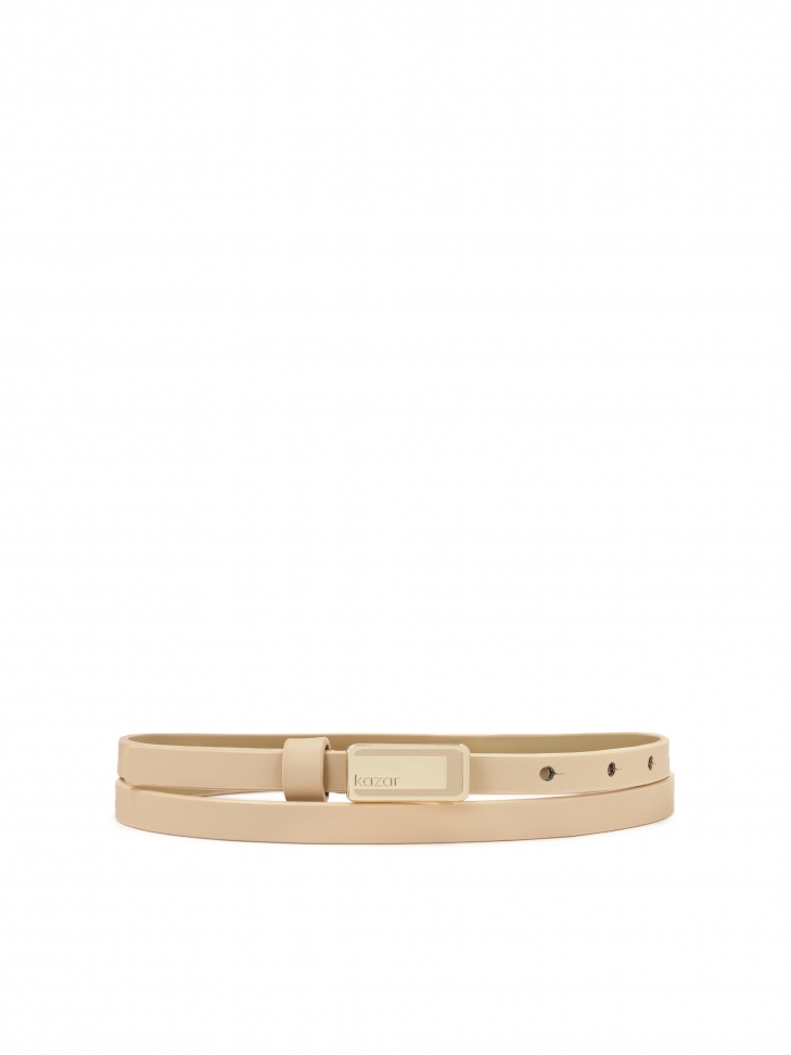 Beige narrow belt with logo buckle
