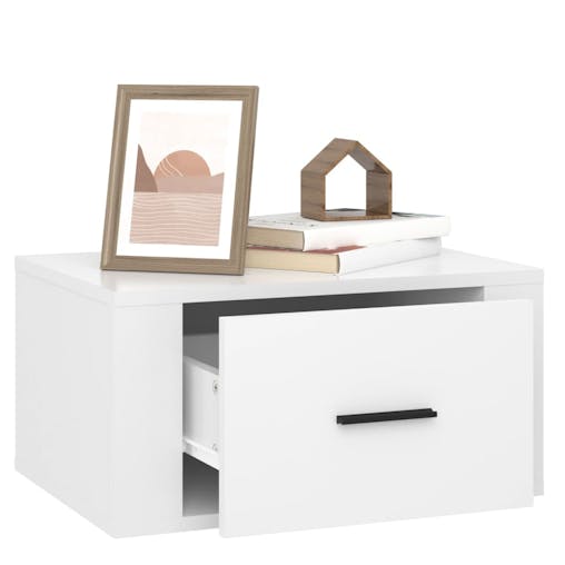 NNEVL Wall-mounted Bedside Cabinet High Gloss White 50x36x25 cm