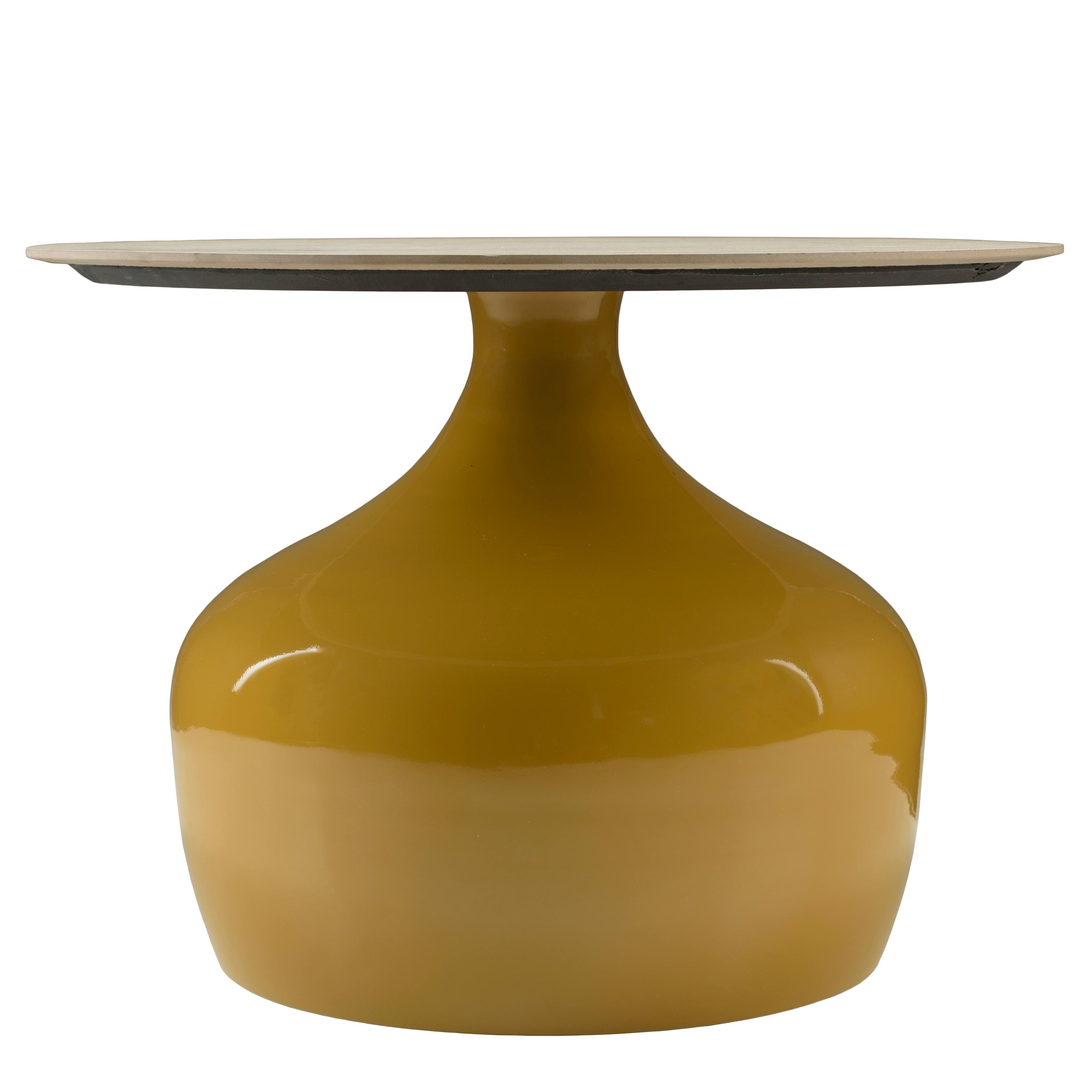 Table basse 60cm plateau en céramique pied fer camel ELORA