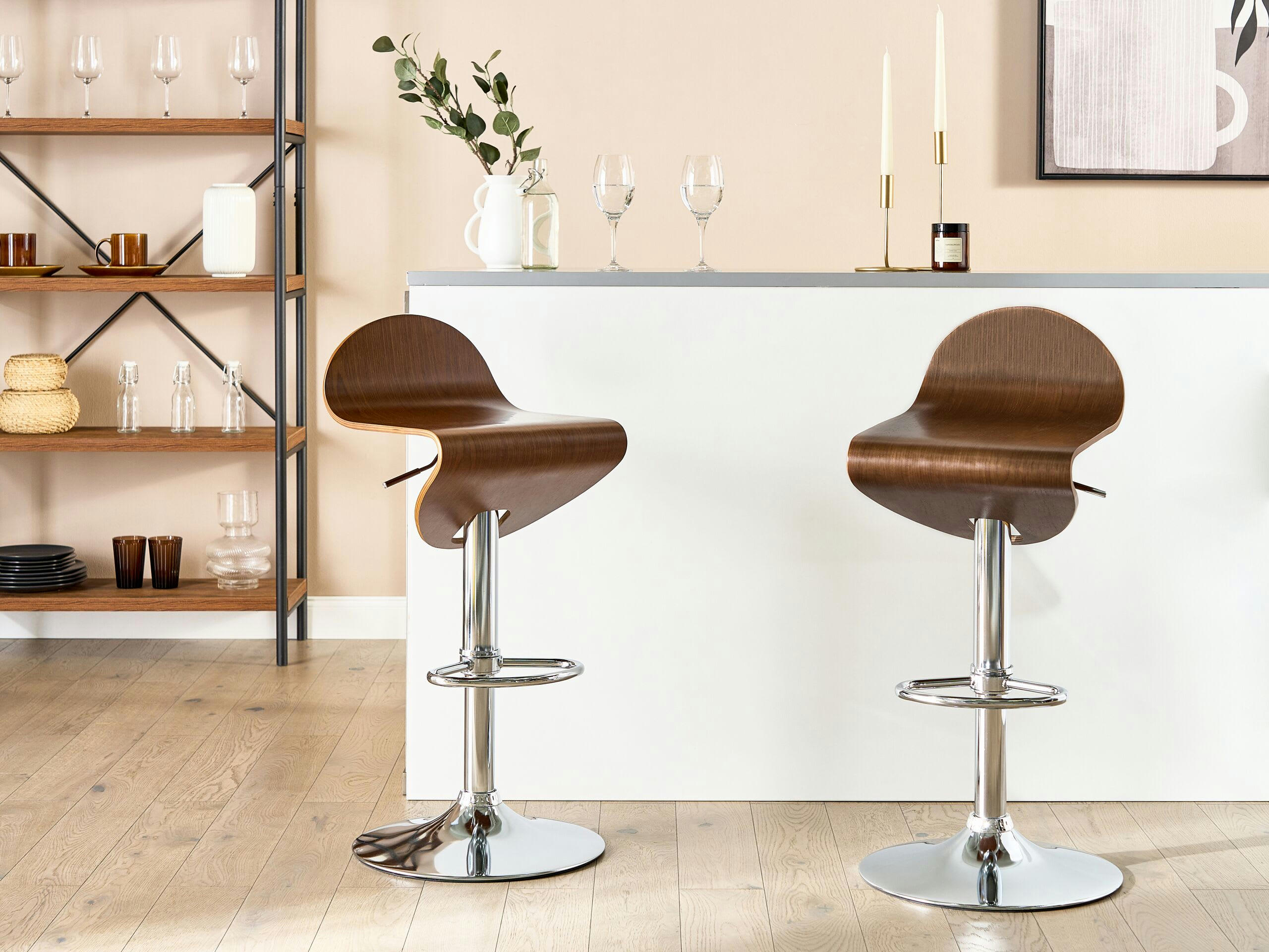 LIVERPOOL - Lot de 2 tabourets de bar bois foncé