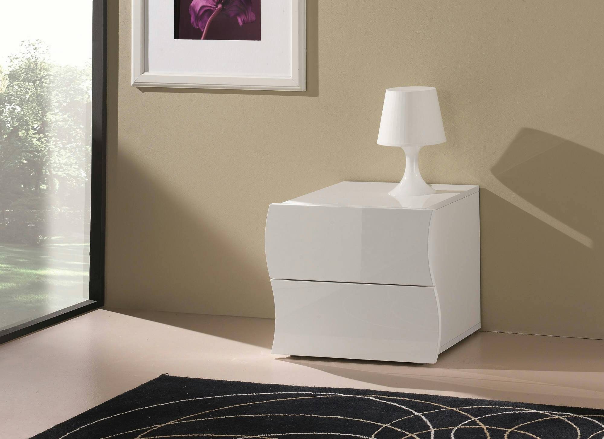 EDOARDO - Table de chevet effet bois blanc brillant cm 50x40h41