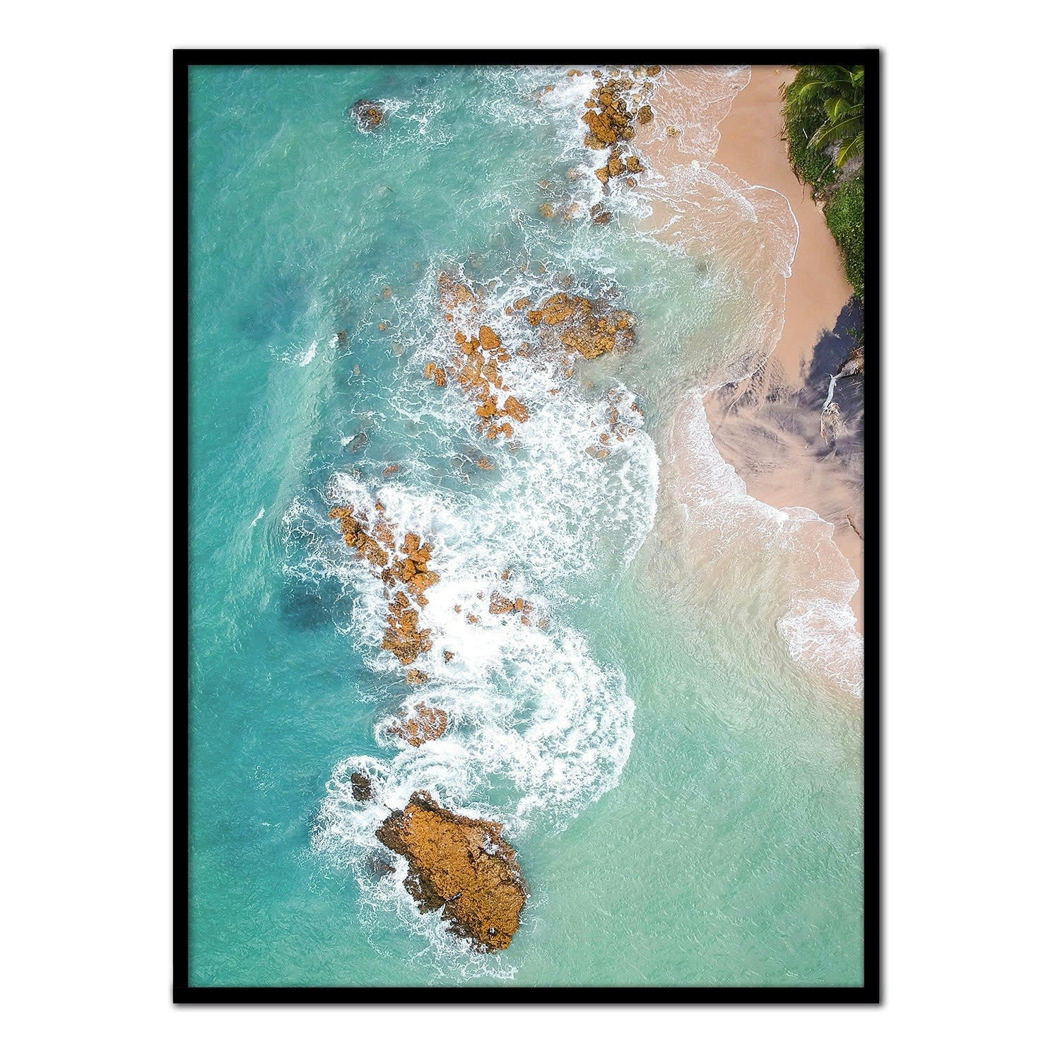 MAR - Affiche avec cadre noir - Plage déserte - 30x40