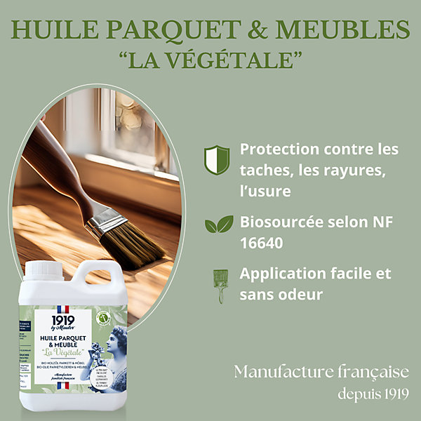 Huile parquet &meuble bois incolore ultra mat 5L - Protection Rayure &Tache - Biosourcée 1919 BY MAULER