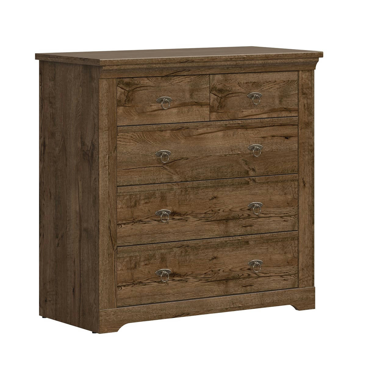 - Commode 5 tiroirs panneaux agglomérés naturel foncé