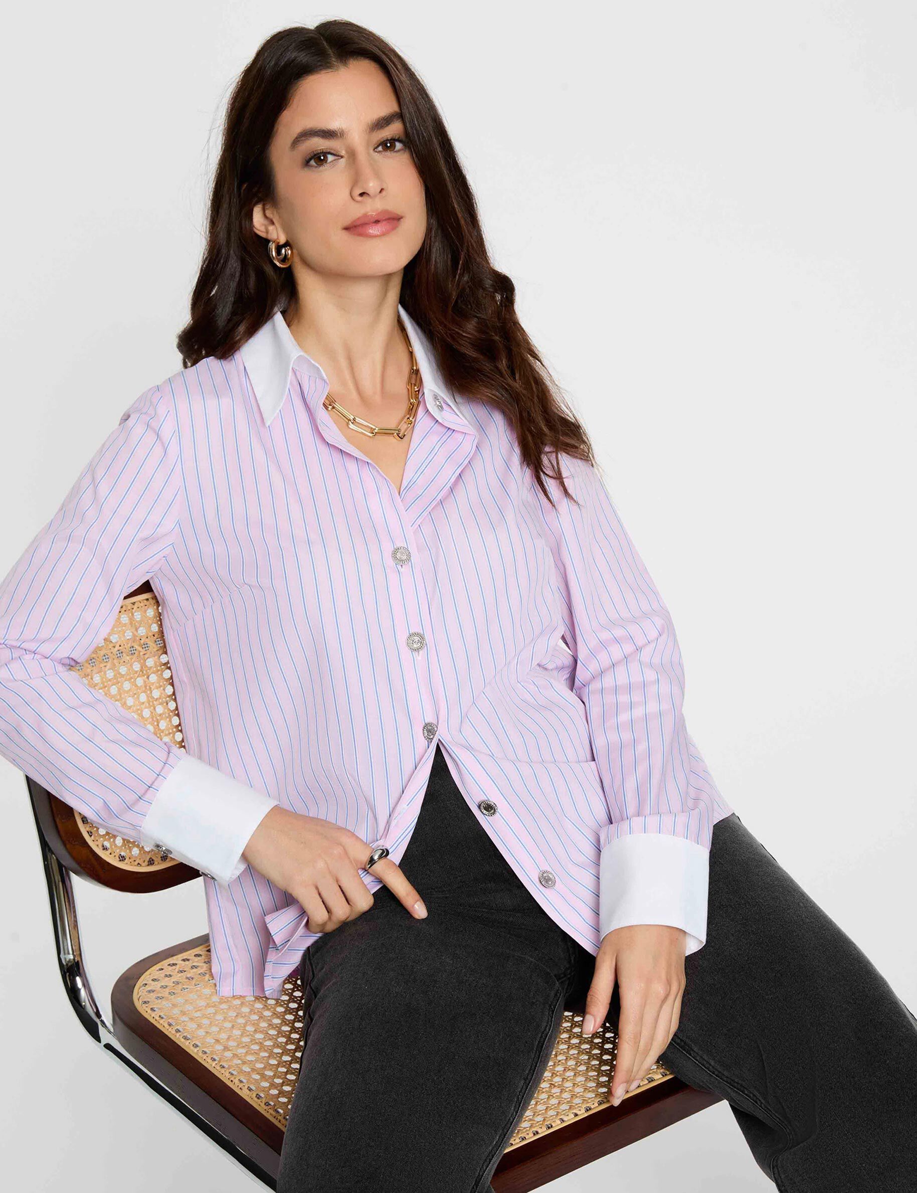 Striped Long-Sleeved Shirt Pink Women