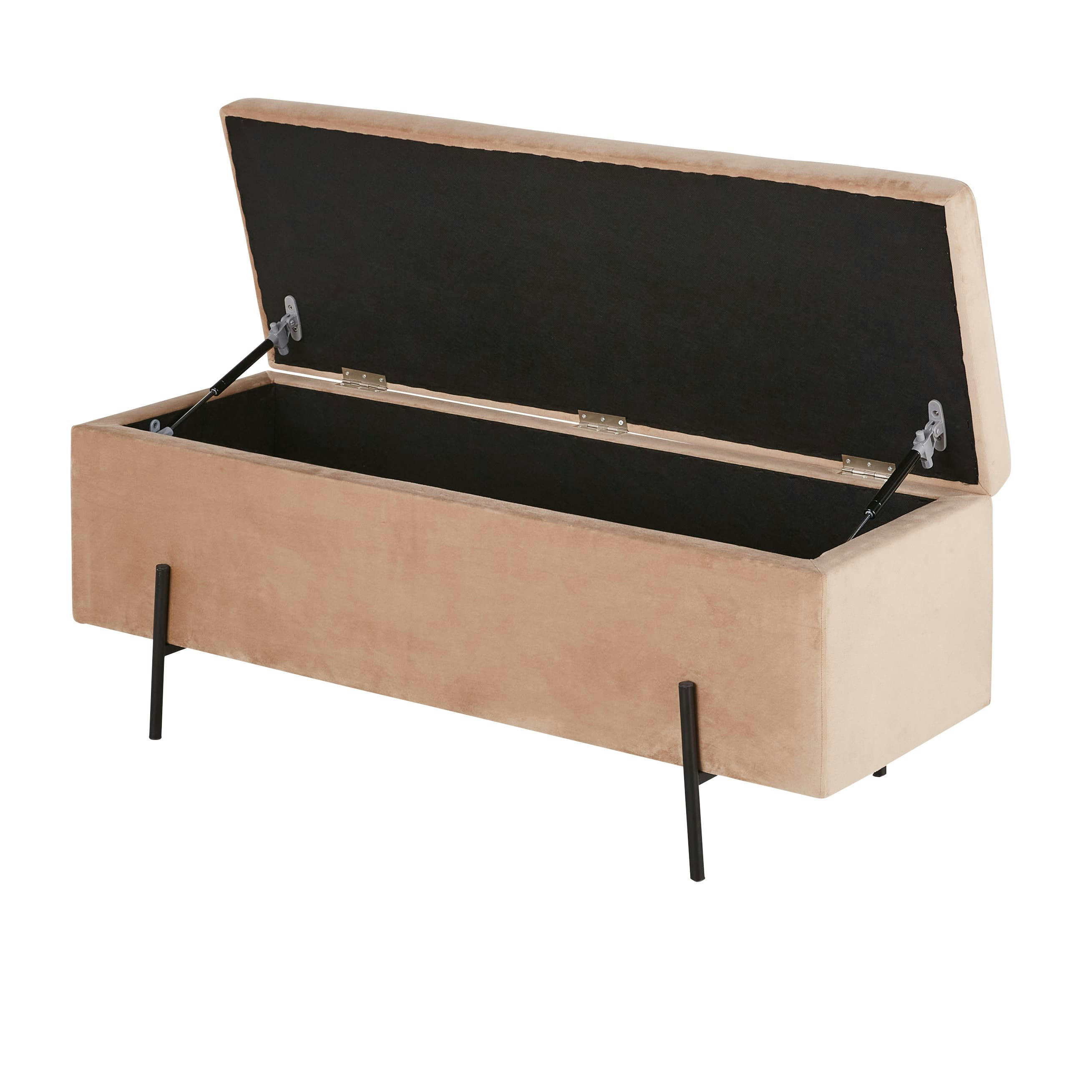 CHRIS - Banquette-coffre en métal doré et velours beige