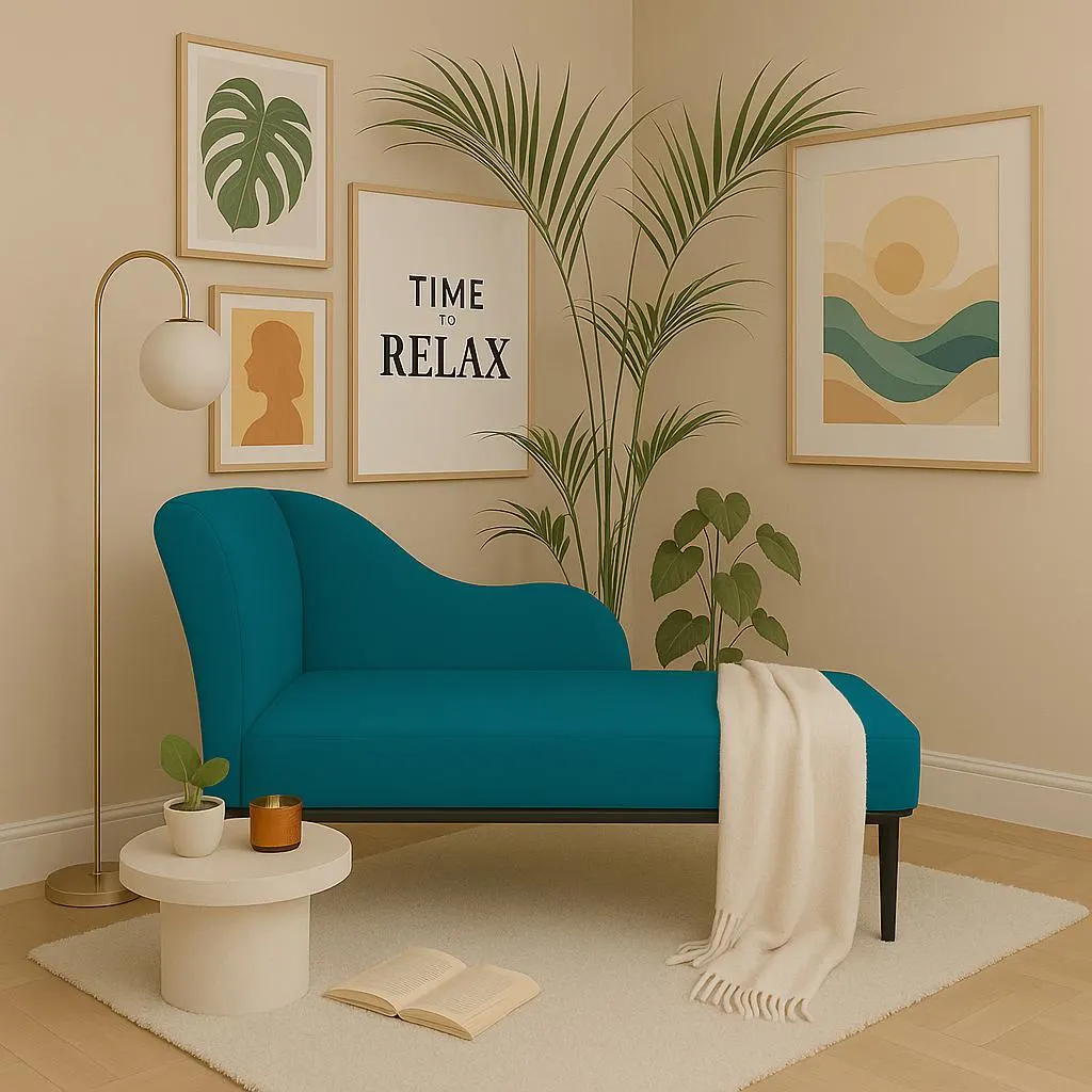 Fainting chaise lounge, Ocean blue daybed, Jute long chair, Bench with backrest, Home decor furniture, Meditation seat, Wooden frame sofa