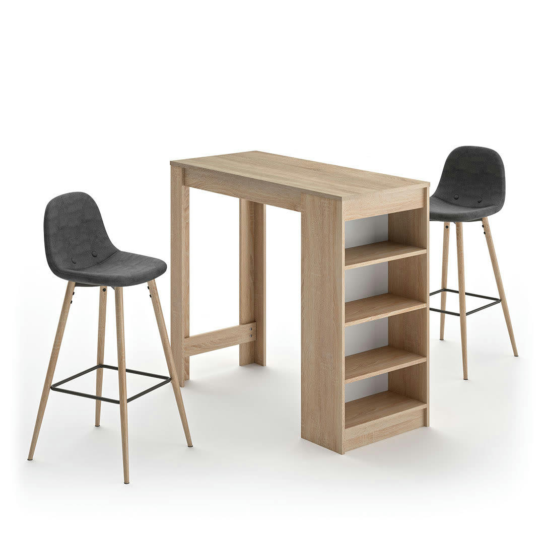 COCOON - Table bar effet bois chêne naturel  - gris anthracite