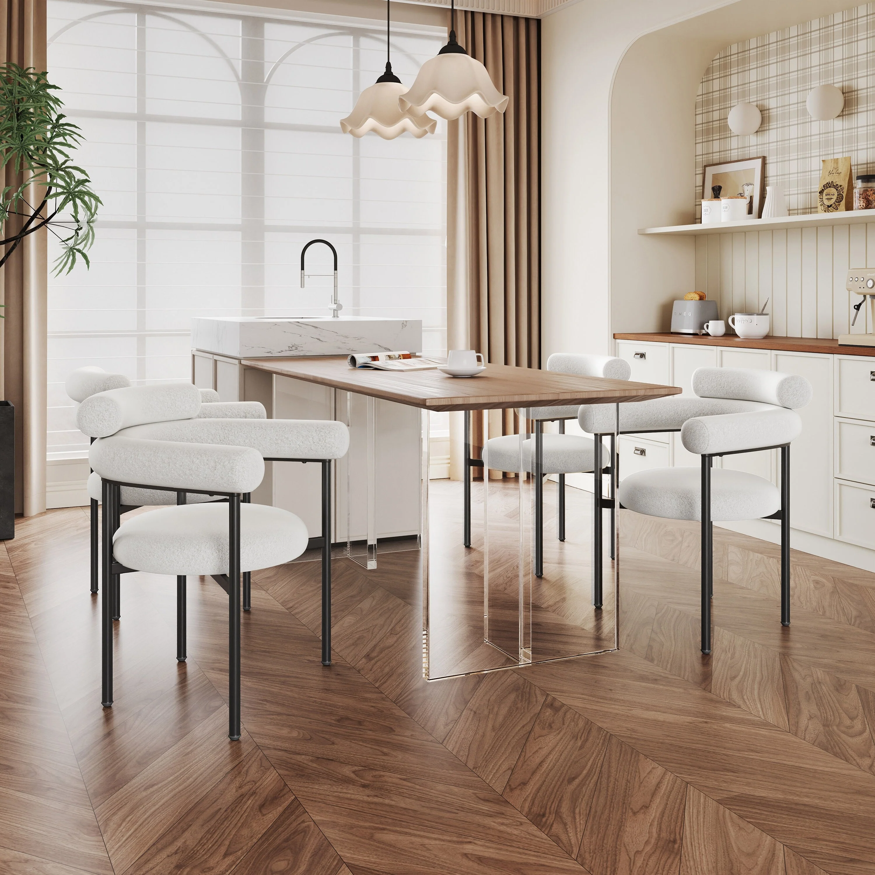 Set of 2 Upholstered Armchair Dining Chairs - Fabric Padded Seat with Sturdy Metal Legs for Modern Dining Room