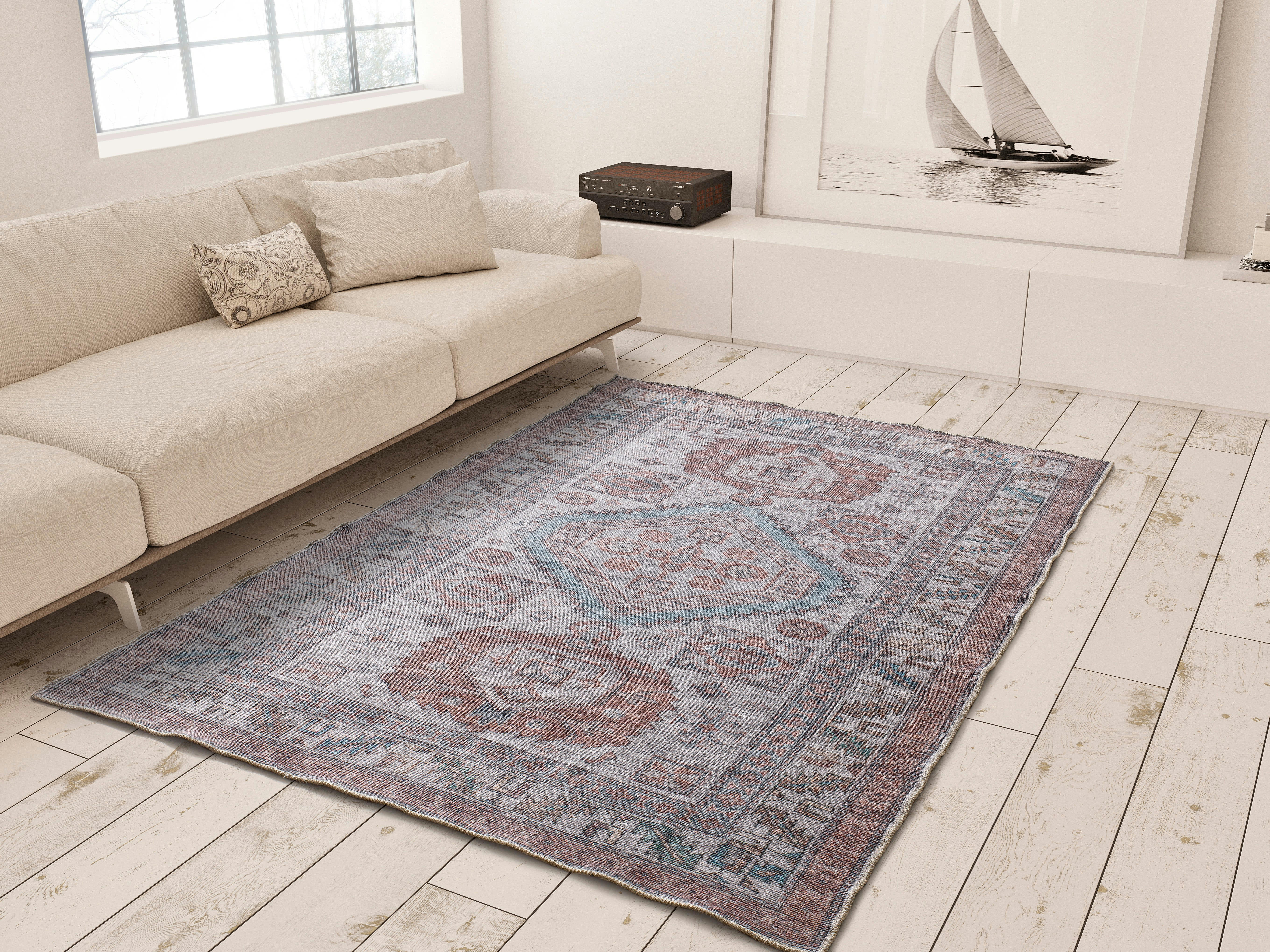 MANDALA - Tapis vintage lavable couleur terra, 80X150 cm