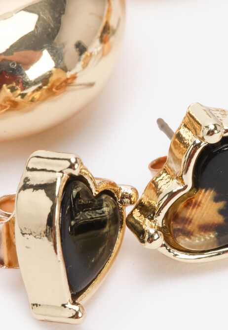 Womens 6pk Gold & Animal Print Stud Earrings