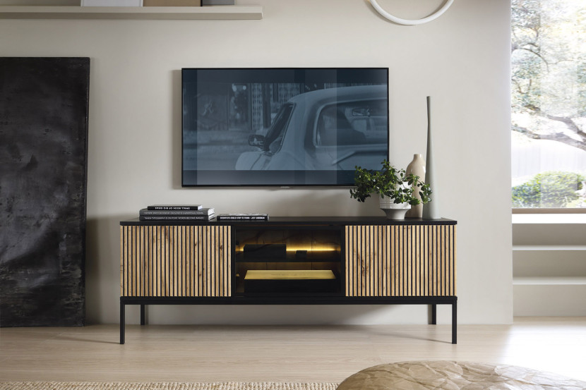 Szafka pod telewizor trzydrzwiowa SORENTO 154 cm czarny/dąb wotan