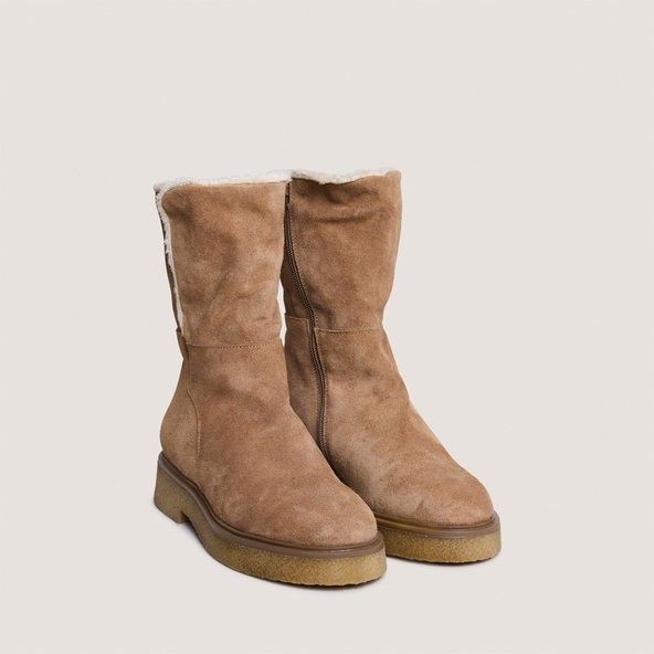 Boots fourréesen croute beige | MEGAN