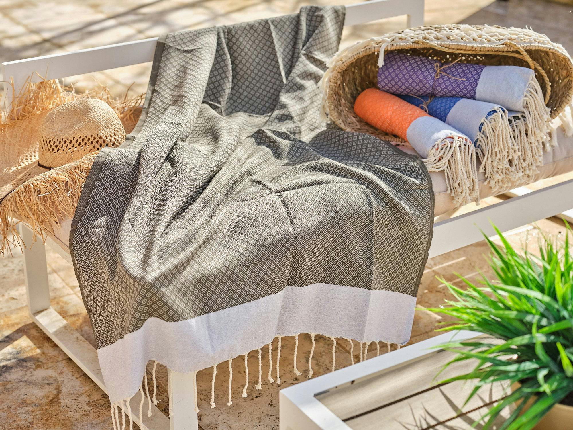 - Fouta en coton 100x200cm gris foncé