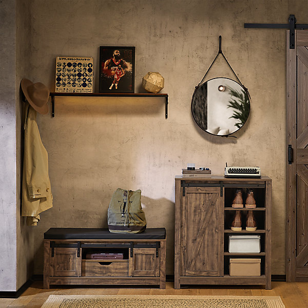 Armoire à Chaussures Meuble Bas avec Porte de Grange Coulissante, FSB59-N, SoBuy