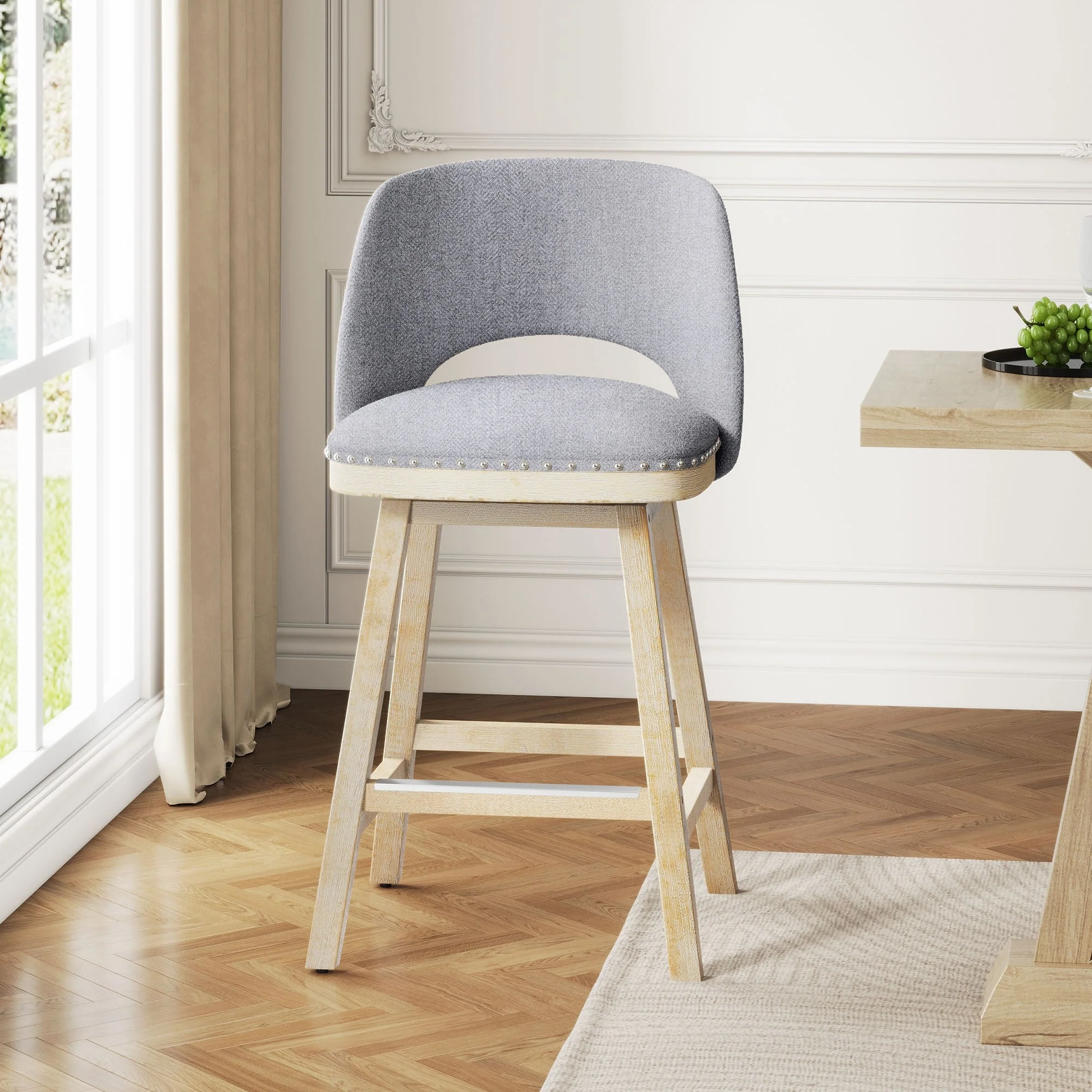 Moasis 26-inch Wood and Linen Fabric Swivel Counter Stool or Bar Stool