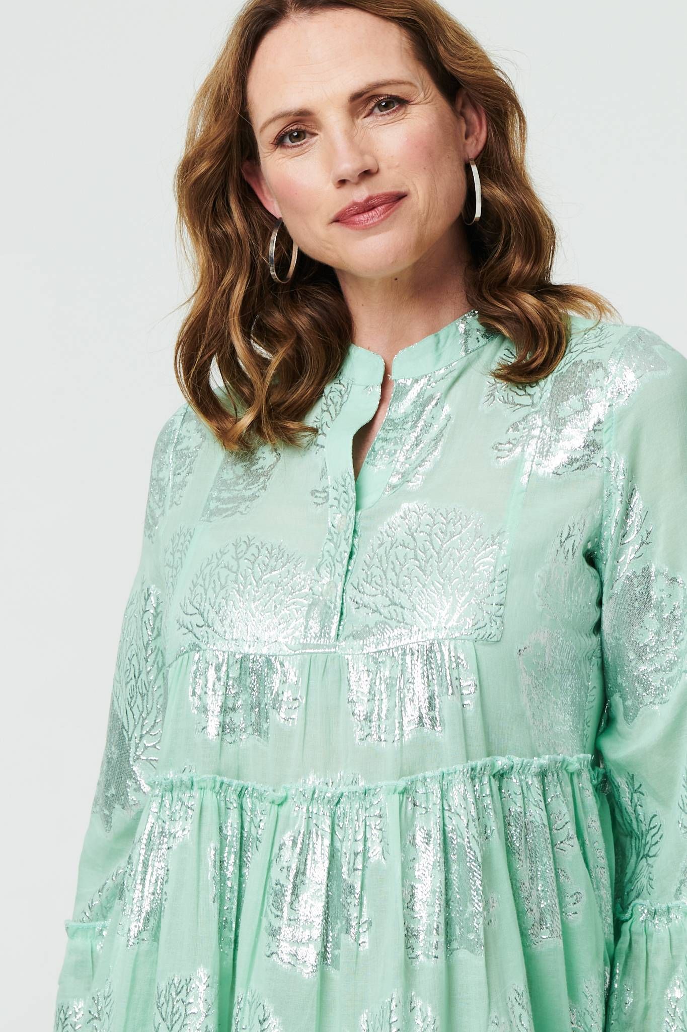 Izabel London Printed 3/4 Sleeve Tiered Short Dress