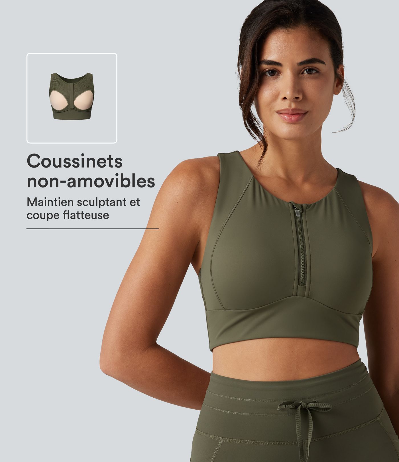Brassière de running effet frais InstantCool protection solaire UPF50  à séchage rapide, maintien moyen, encolure arrondie, mesh contrasté et coussinets non amovibles