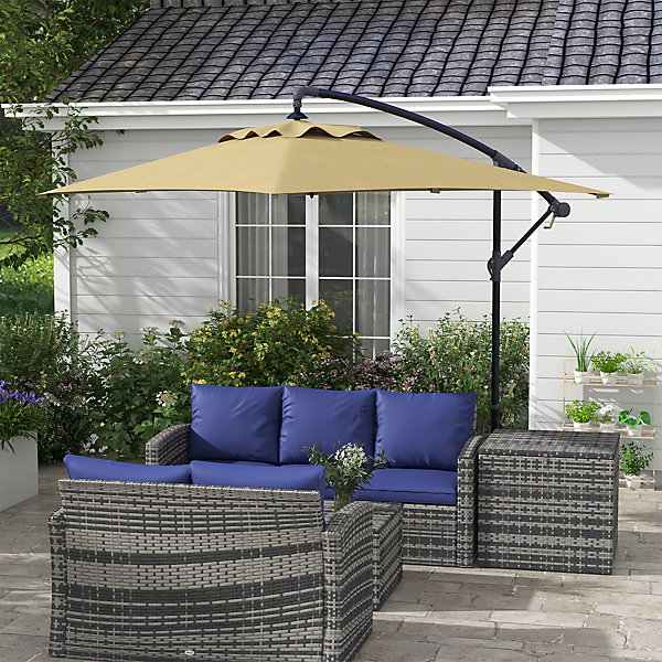 Parasol déporté rectangulaire dim. 294L x 193l x 250H cm pied en croix kaki