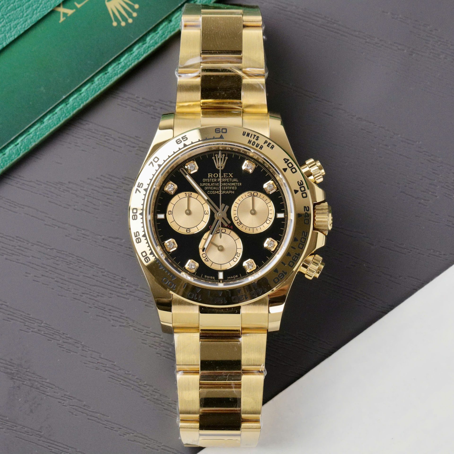 Rolex Daytona 116508 YG Plated Black Dial CZ Diamonds 40mm Oyster Super Clone