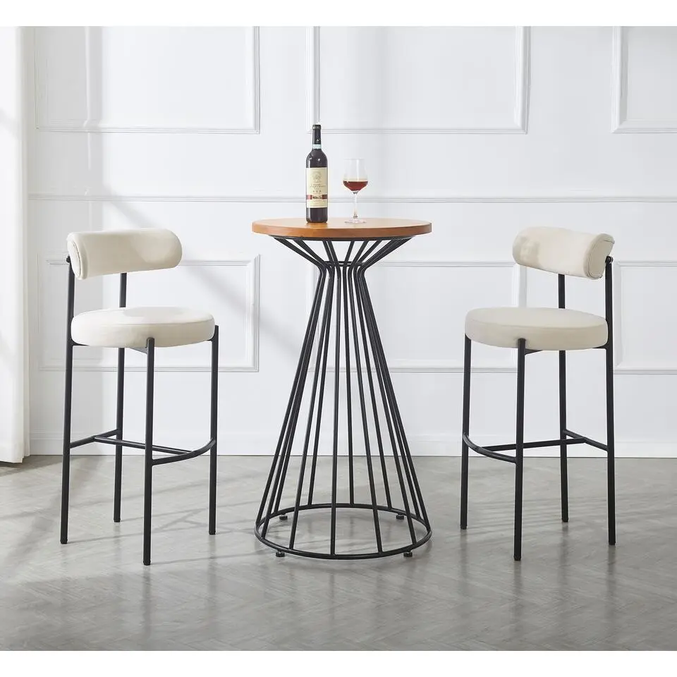 Set van 2 barkrukken van metaal en beige stof