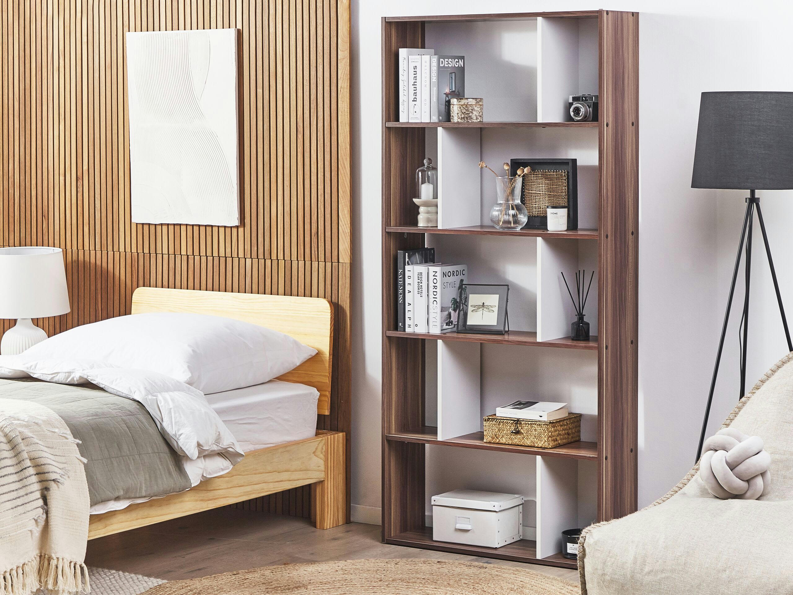 ORILLA - Bibliothèque à 5 étages effet bois foncé blanc