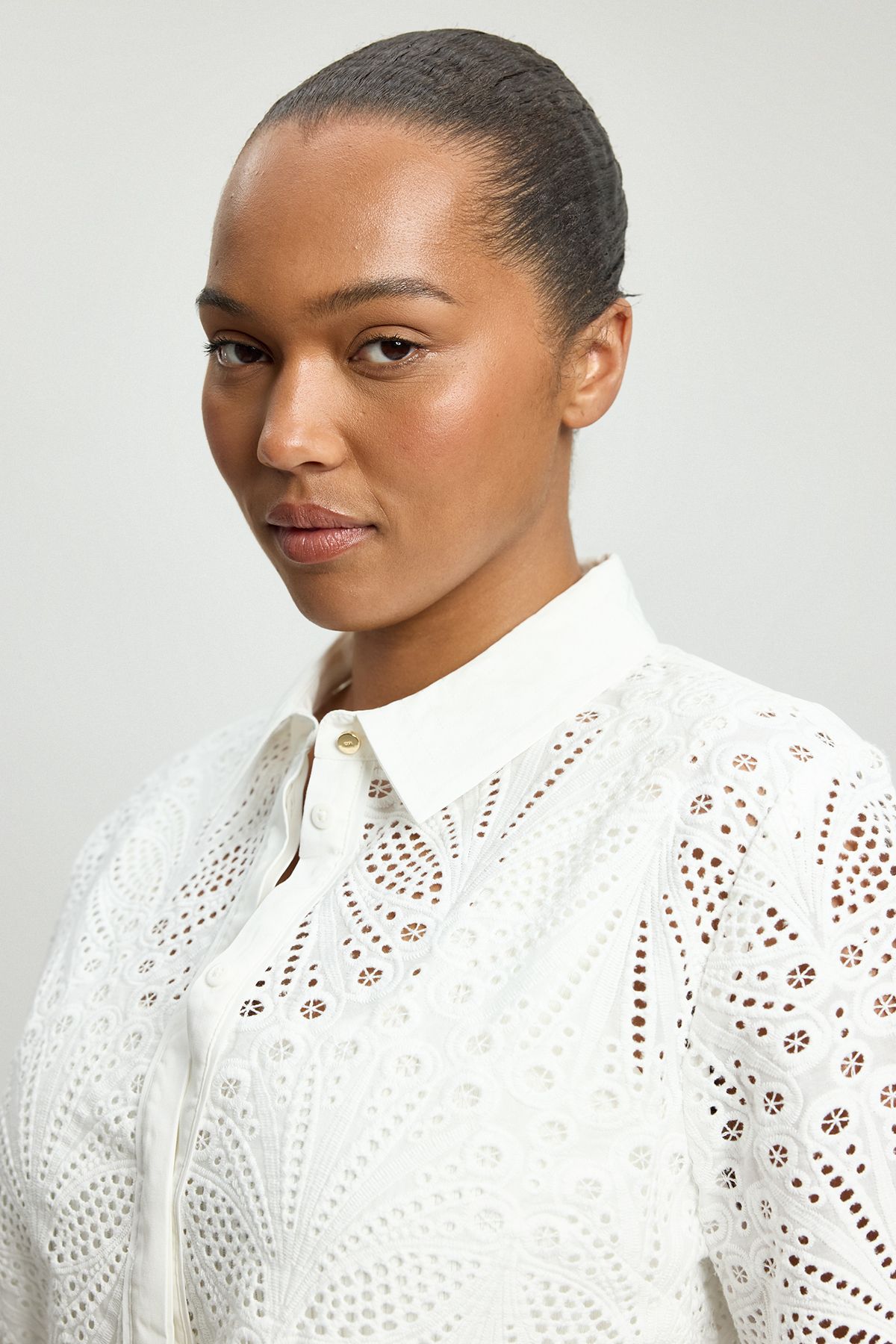 KarenMillen Plus Size Cotton Broderie Short Sleeve Blouse
