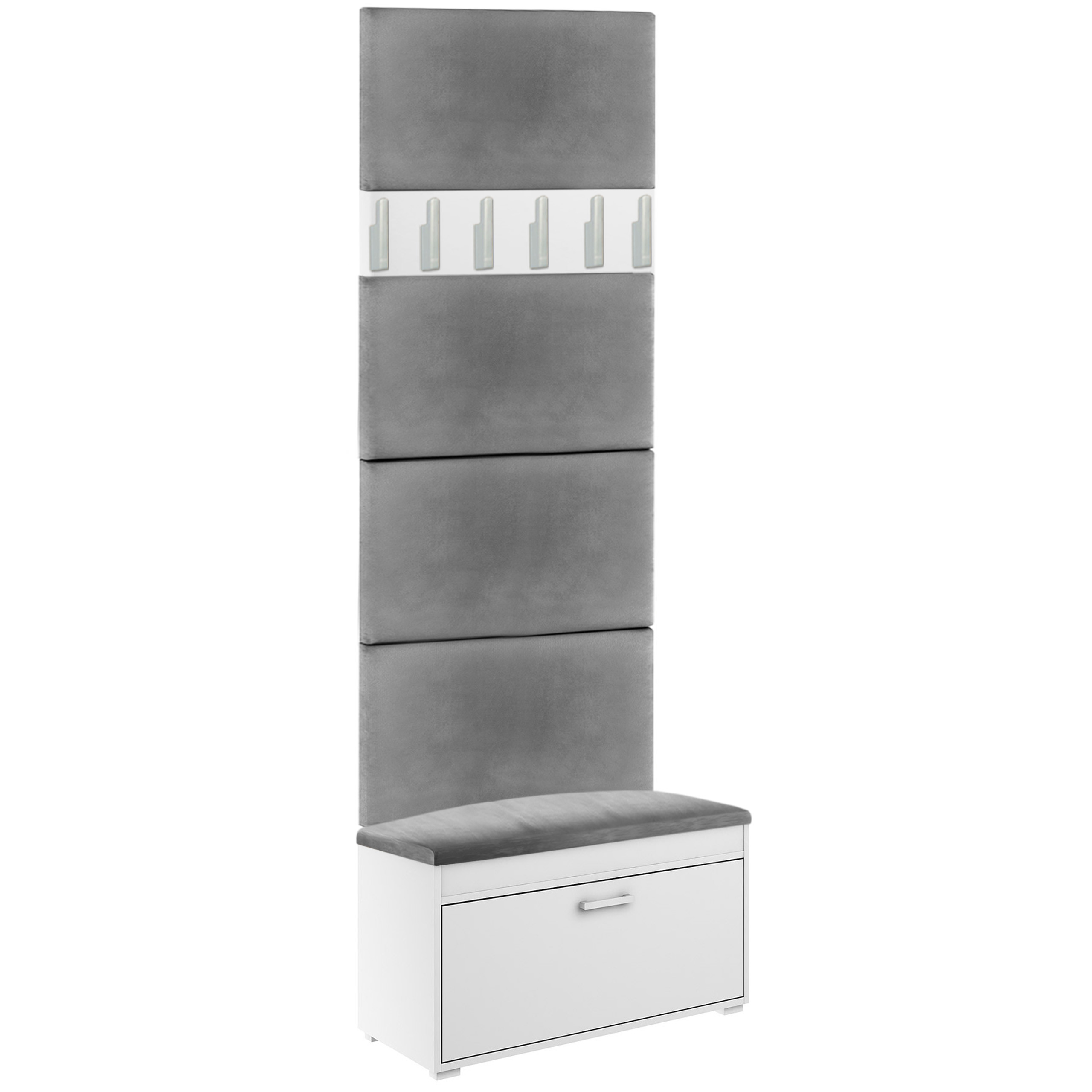 Zestaw Do Przedpokoju Fala 1WP4 Biały Szary 80X37,7X215 Cm Welur Szary