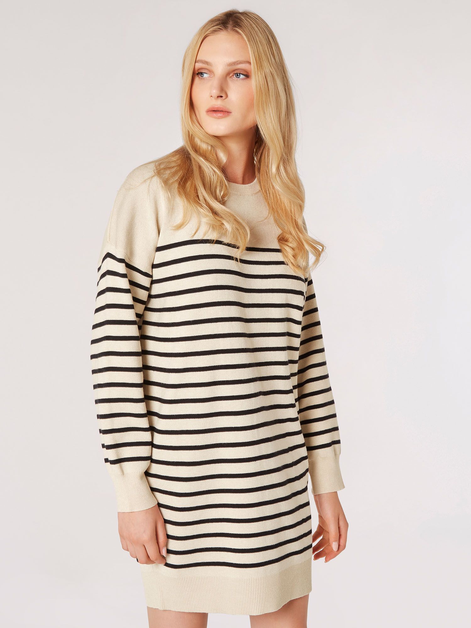 Apricot Stripe Oversized Jumper Mini Dress