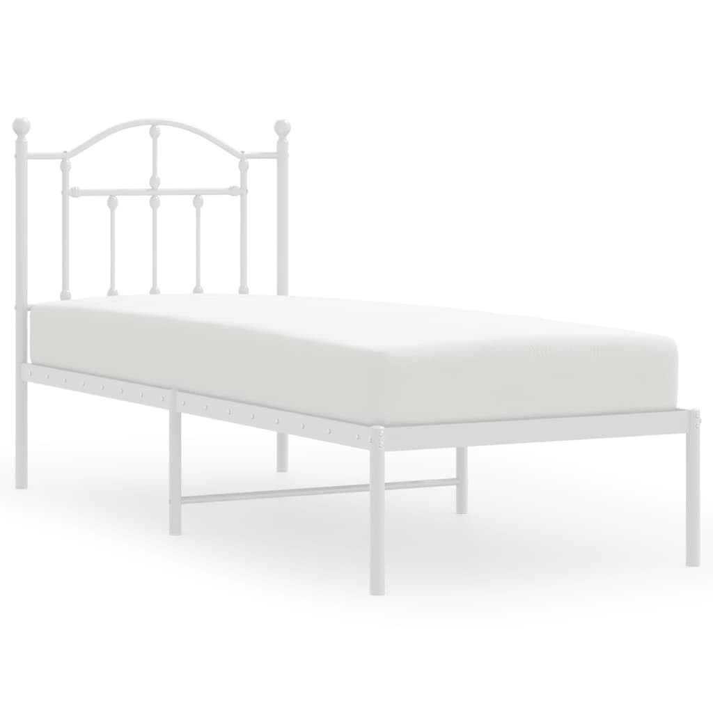 Metalowe łóżko z wezgłowiem bez materaca białe 75x190 cm