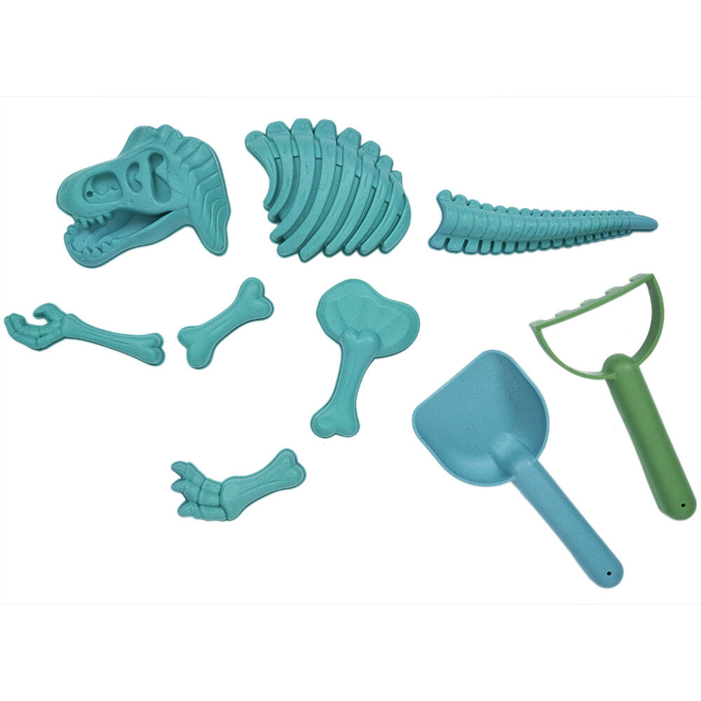 Moule dinosaure bleu avec pelle et rateau 9 pièces