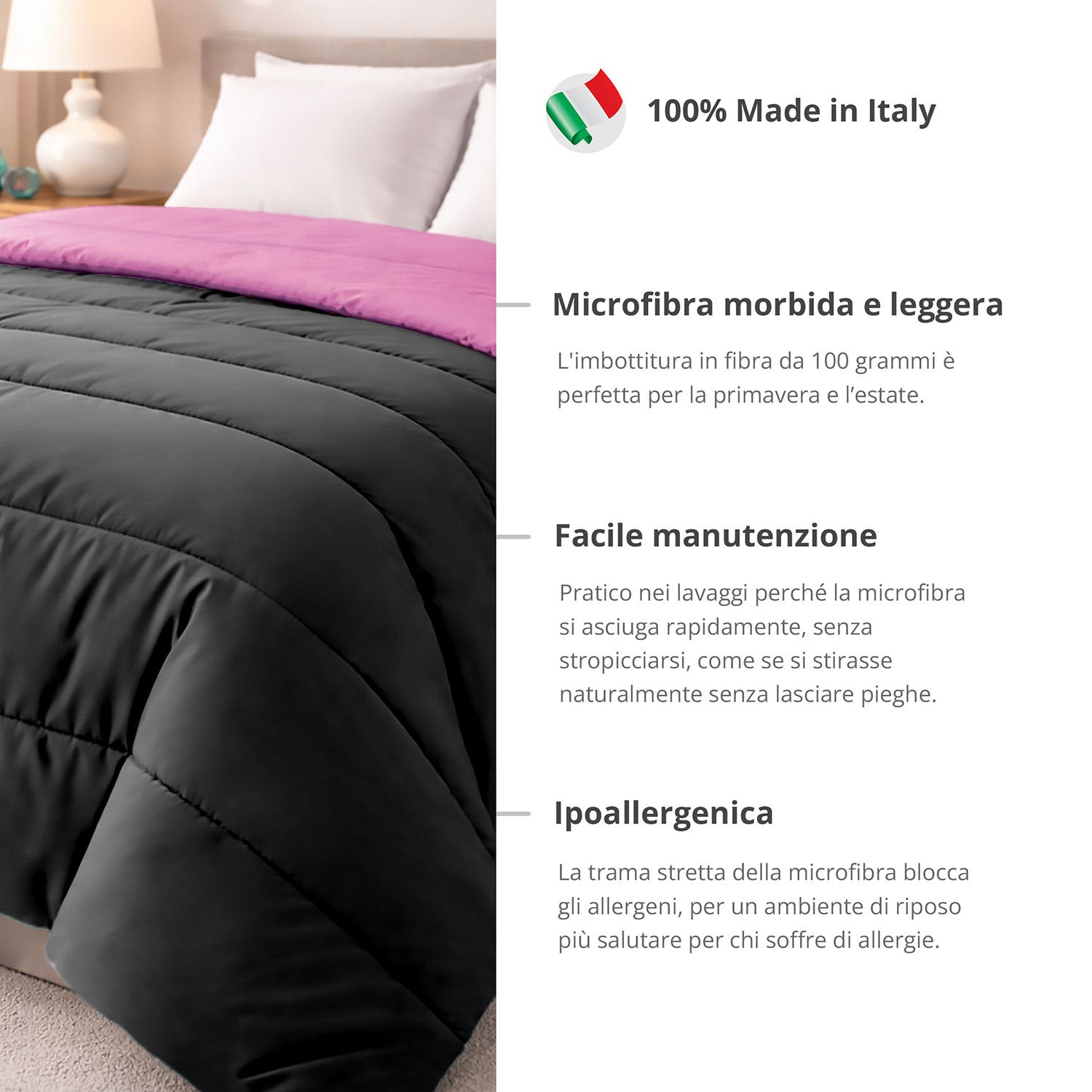 Piumino matrimoniale microfibra nero e fucsia Softy