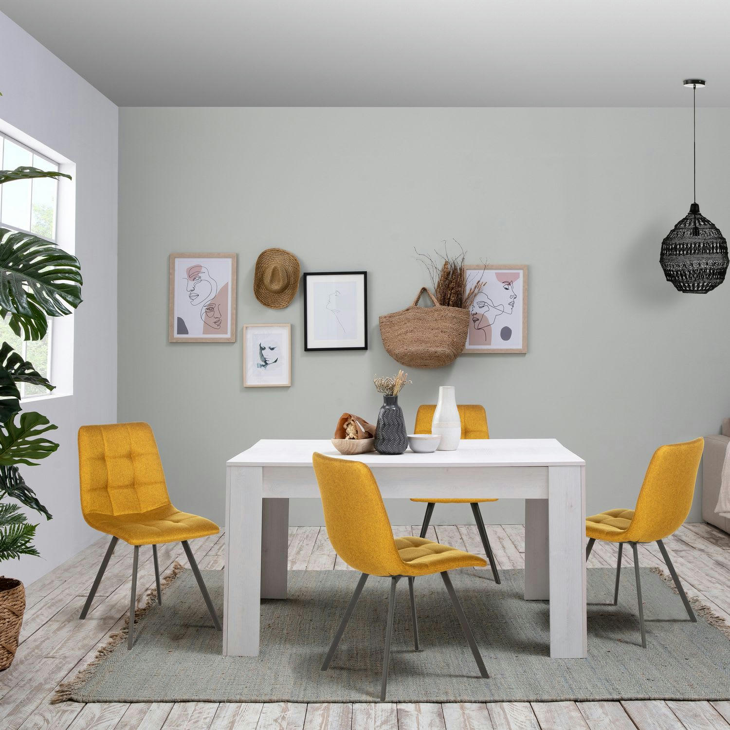 MILA - Lot de 2 chaises salle à manger, pieds en métal, tapissées moutarde