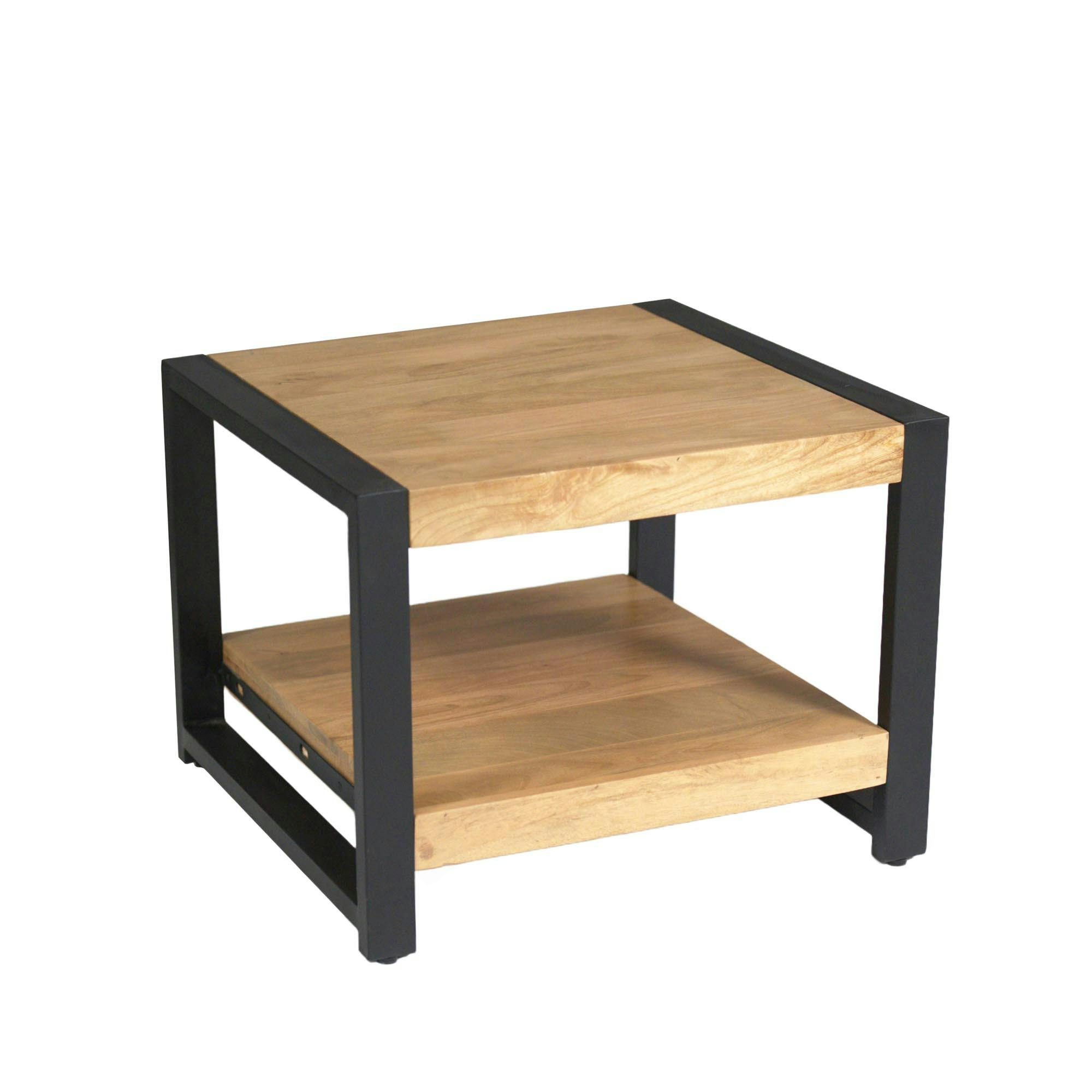 Table d'appoint carrée en bois clair et métal noir MILORA