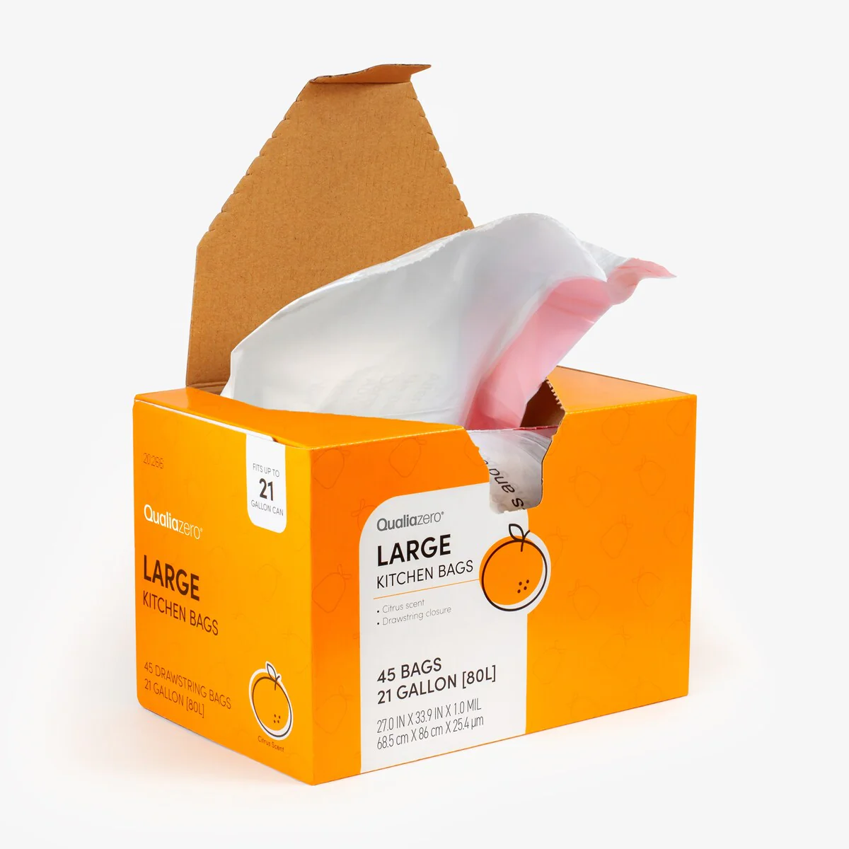 Qualiazero 21 Gallon Drawstring Trash Bag - 45 Bags - Scented or unscented