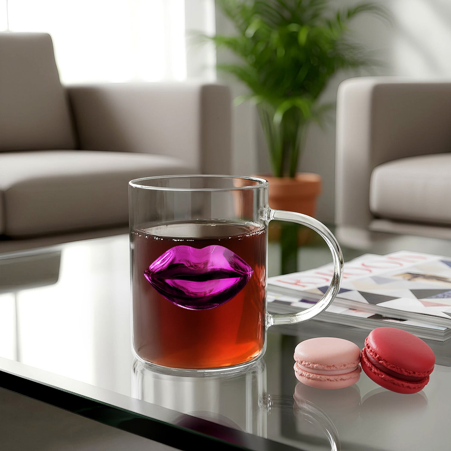 Tazza labbra rosa vetro 390 ml