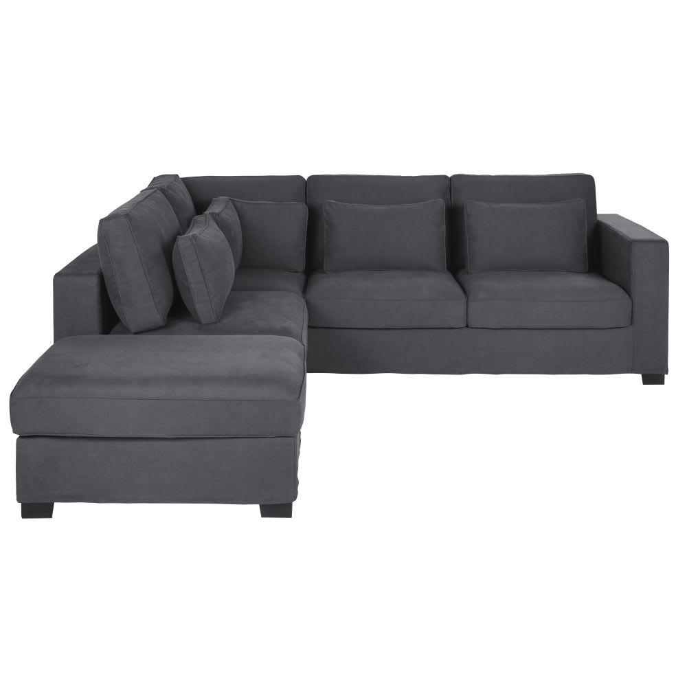 Milano - Canapé d'angle 4/5 places en coton et lin gris ardoise