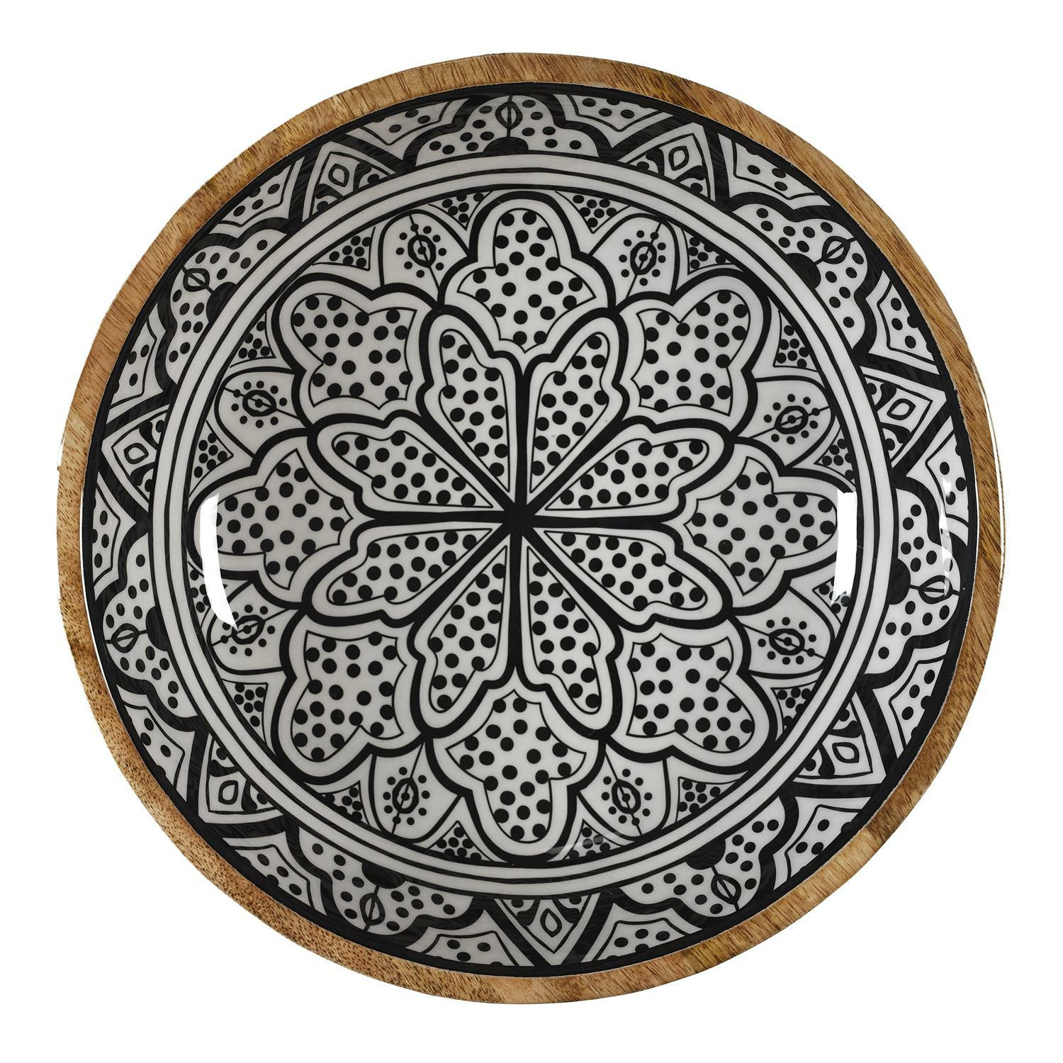 Drewniana misa Marrakesh czarno biała 28 cm dekoracyjna