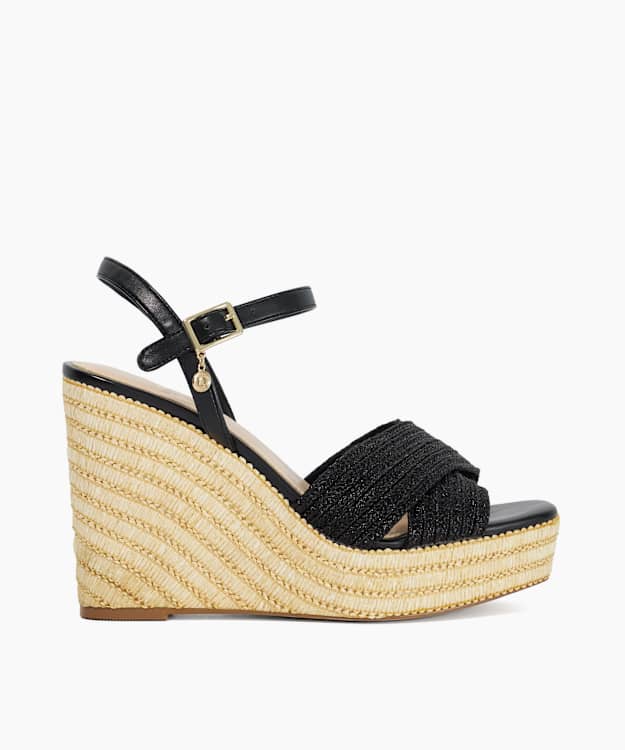 Kava Black - Raffia Wedge Sandals