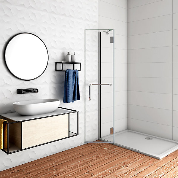 Paroi de Douche Pivotante - 8 mm Verre Anticalcaire - 80 x190 cm avec Porte-Serviette Intégré - alu Chrome