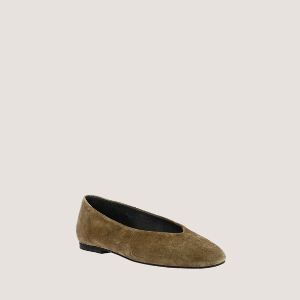 Ballerines à bouts arrondisen croute kaki | DELVIS